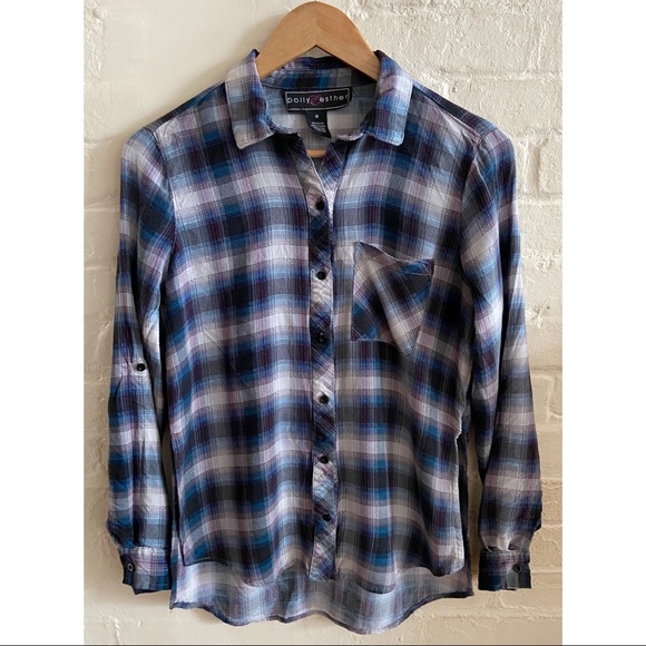 Polly & Esther Tops - Polly & Esther checkered plaid button up blouse